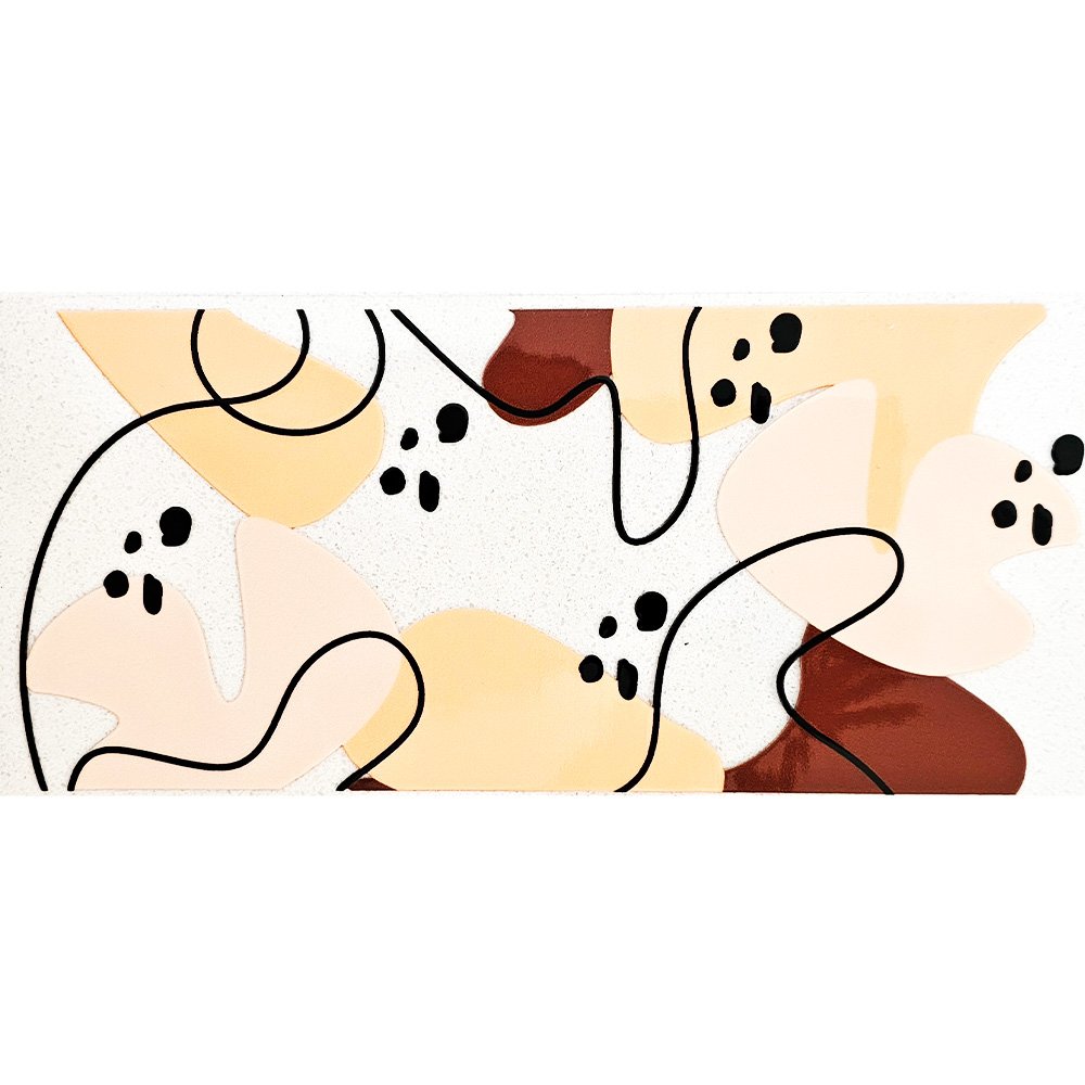 Abstract line art decal with beige, blush, and earthy tones featuring organic shapes and black botanical doodles.