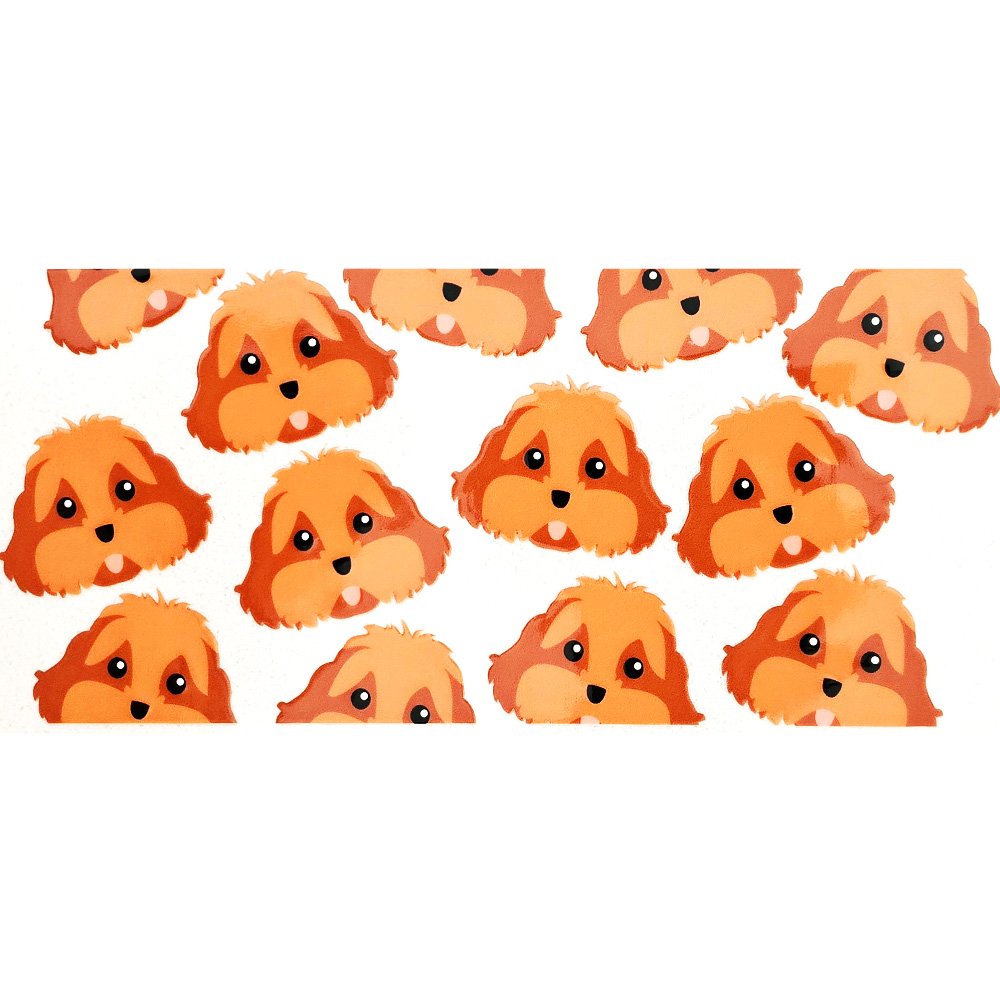 Cute cartoon dog faces with fluffy orange fur and big eyes