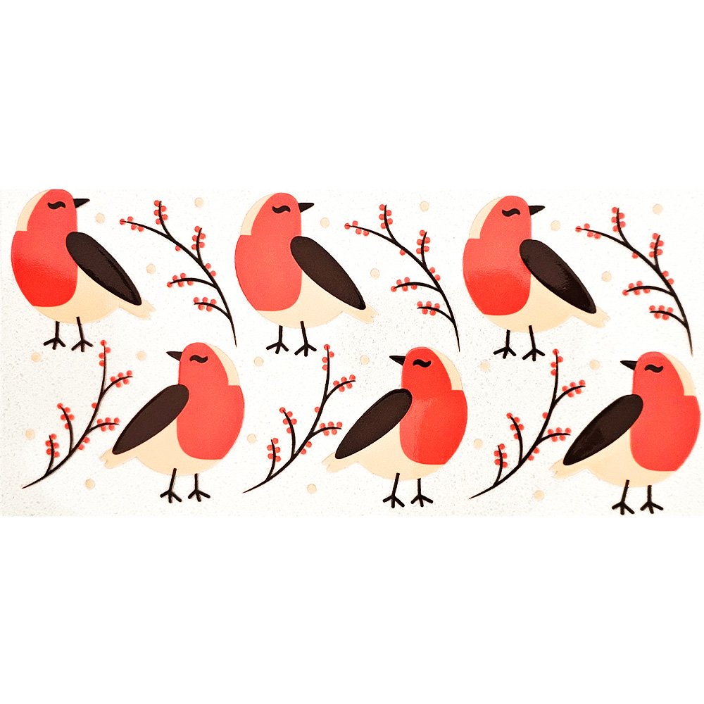 Cute red and beige bird vinyl decals with dark wings and branches with berries on a white background