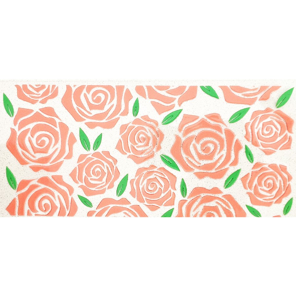 Peach rose vinyl decals with green leaves on a white background