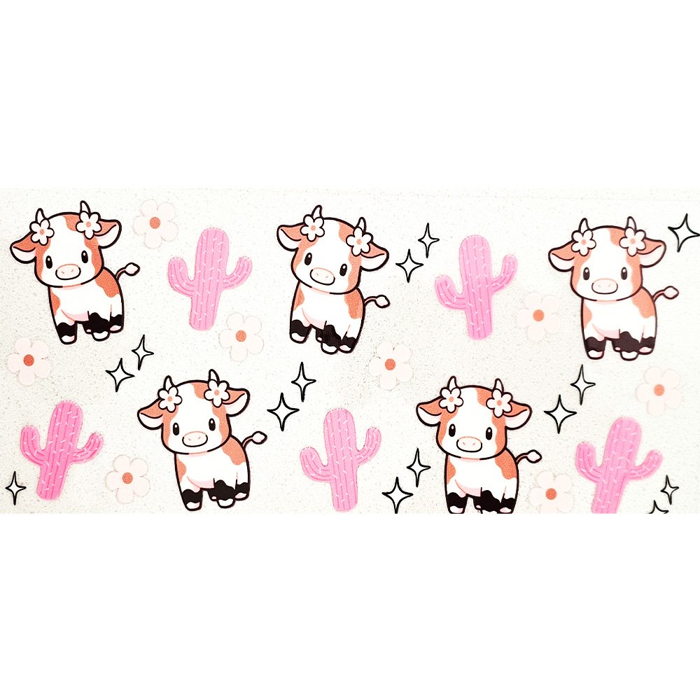 Cute cow and pink cactus vinyl decal for cup decoration