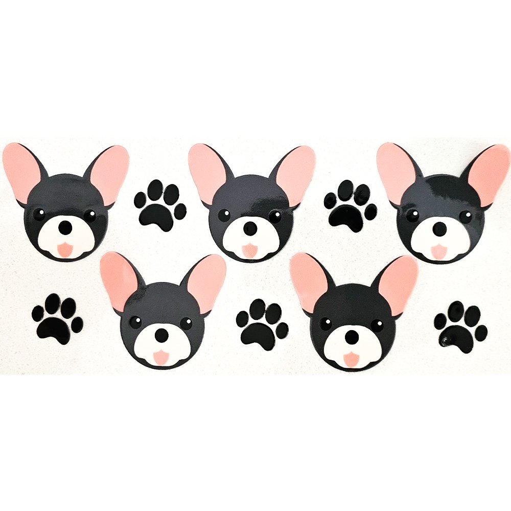 Cute black dog face and paw print vinyl decal stickers on white background