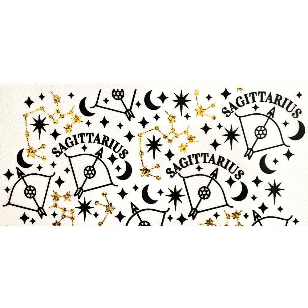 Sagittarius zodiac vinyl decal featuring constellation, archer bow, stars, and moons for cup decoration