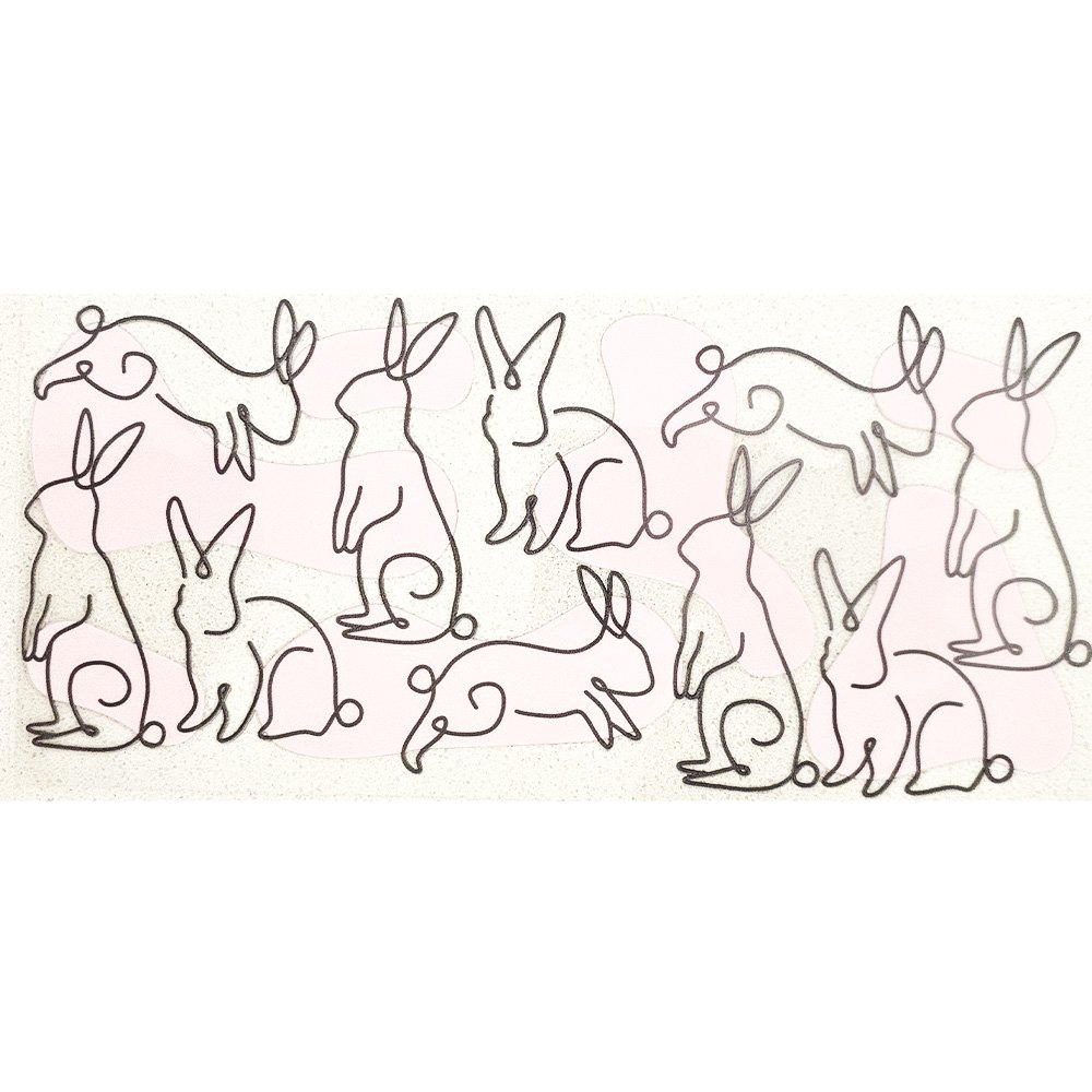 Minimalist line art bunny vinyl decal with soft pink abstract background