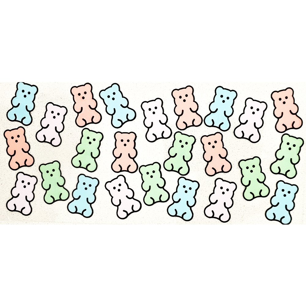 Cute pastel gummy bear vinyl stickers in soft colors on white background