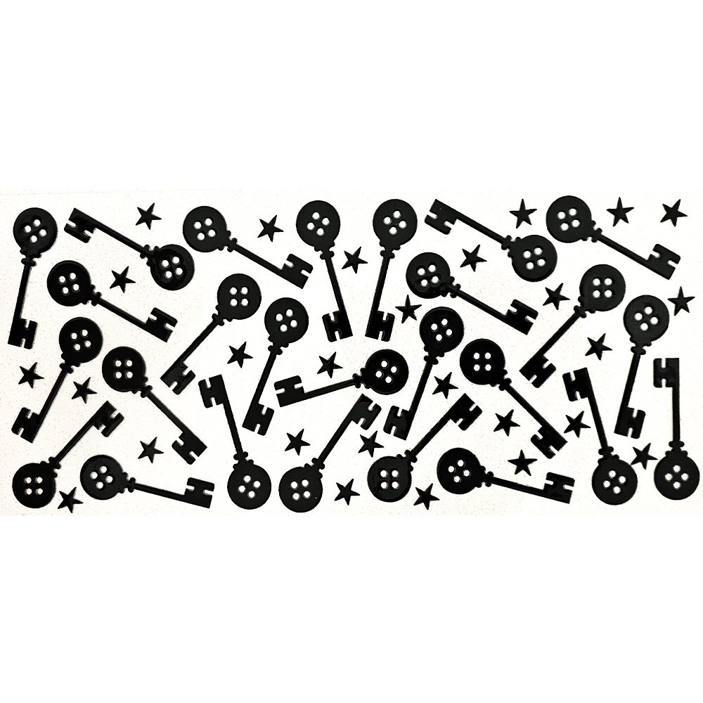 Black vintage key and star vinyl decal stickers on white background