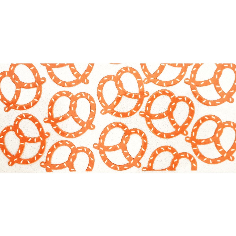Orange pretzel pattern decal stickers with white salt details on a clean white background.