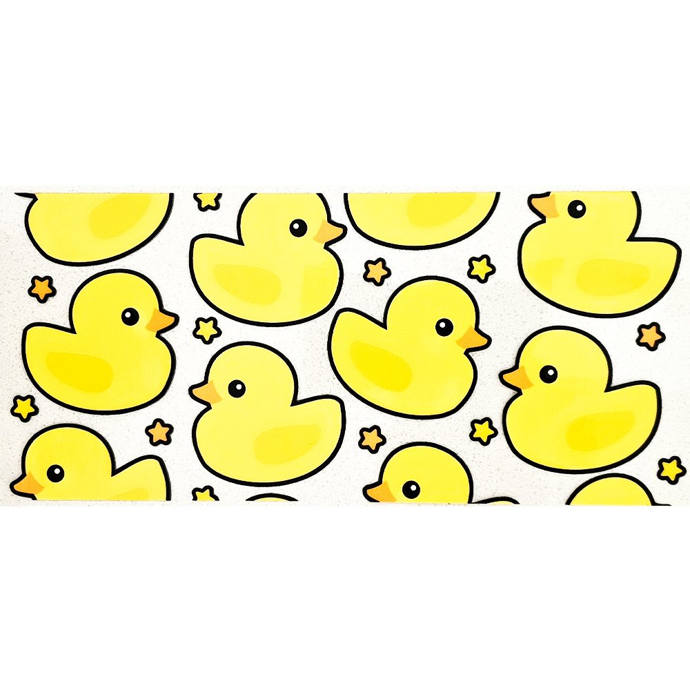 Cute yellow rubber duck stickers with little stars on a white background.