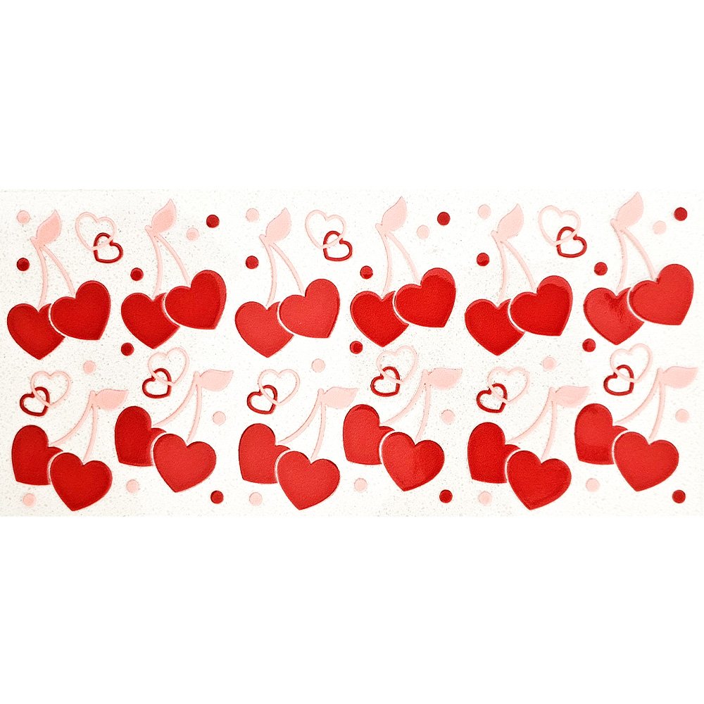 Cute red and pink heart-shaped cherry stickers with polka dot accents on a white background.