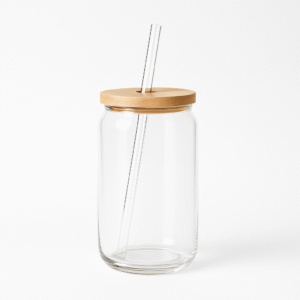 Double-walled glass tumbler with bamboo lid and reusable straw by Jinxypixy
