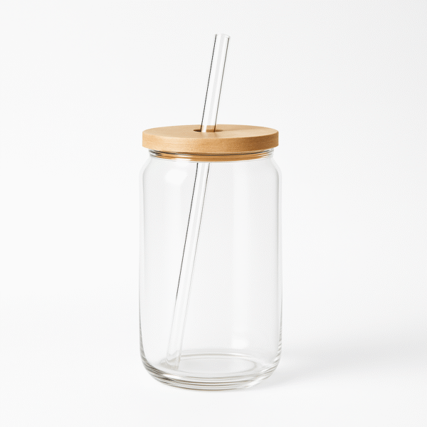Double-walled glass tumbler with bamboo lid and reusable straw by Jinxypixy
