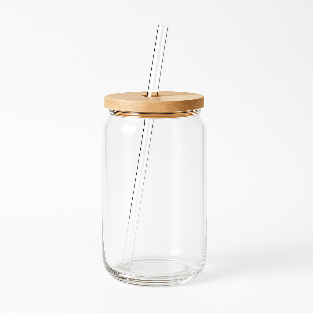 Double-walled glass tumbler with bamboo lid and reusable straw by Jinxypixy